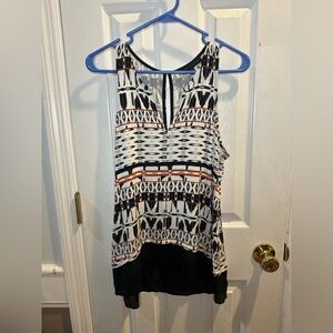 Sanctuary Women’s Sleeveless Top Med Keyhole Split Neck‎ Boho Sheer Bottom